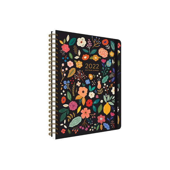 Keskin Color 2022 A5 Spr.Sert Kp.Haftalık Ajanda - Siyah Çiçek 831157-99