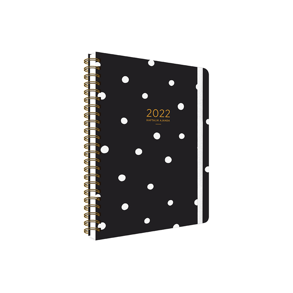 Keskin Color Ciltli Sert Kapak 2022 A5 Haftalık Ajanda Siyah Puantiye 831155-99
