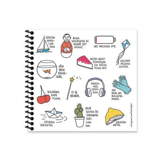 Keskin Hisli Şeyler Katlandığıma Değdi Çizgili 16x15cm 50 Yaprak Sert Kapak Stickerlı Defter 500551-99