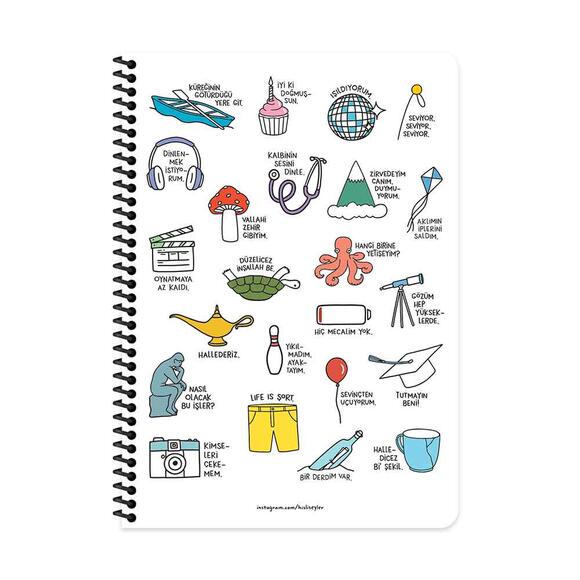 Keskin Hisli Şeyler - Oturmaya Mı Geldik A4 80 Yaprak Çizgili Spiralli Stickerli Defter 500507-99