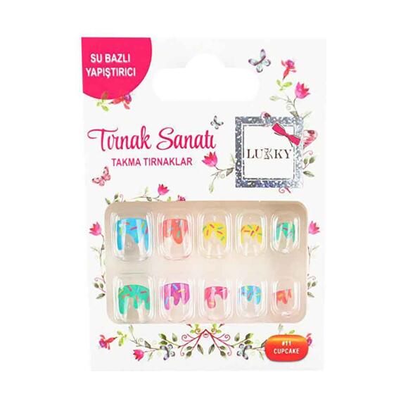 Lukky Cupcake Baskılı Yapışkanlı Takma Tırnak Seti AST19432