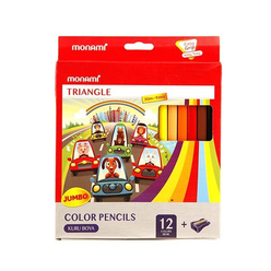 Monami - Monami Triangle Jumbo Üçgen Kuru Boya Kalemi 12 Renk