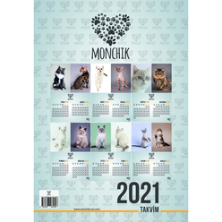 Monchik Kedili 2 Aylık Spiralli Duvar Takvimi 2021 - Thumbnail