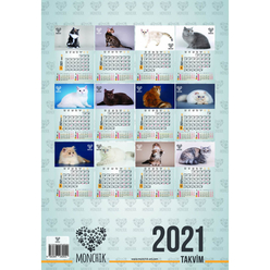 Monchik Kedili Aylık Spiralli Duvar Takvimi 2021 - Thumbnail