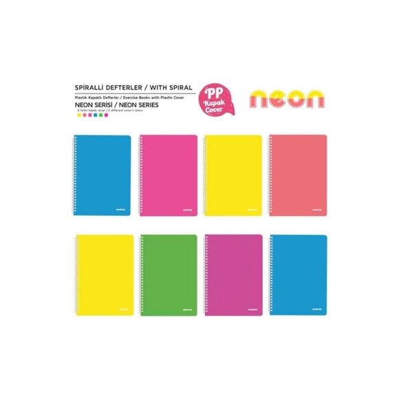Mopak A4 Spiralli Neon Pp Kapak Defter 96yp. Kareli