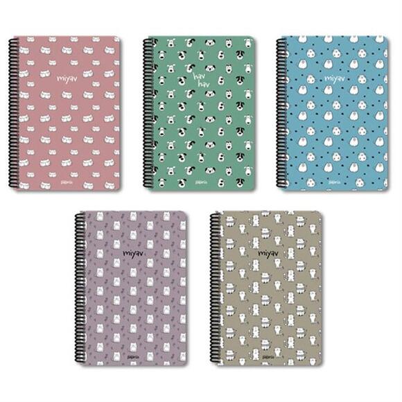Papirüs Miyav Spiralli Sert Kapak 16x23 120yp. Çizgili