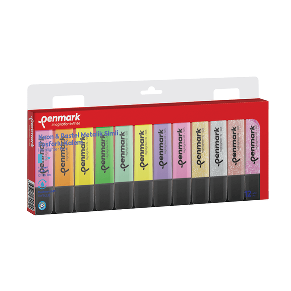 Penmark Fosforlu Kalem 12 li Karışık Renk 4 Neon+4 Pastel+4 Simli