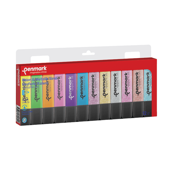 Penmark Fosforlu Kalem 12 li Karışık Renk 6 Neon+6 Simli