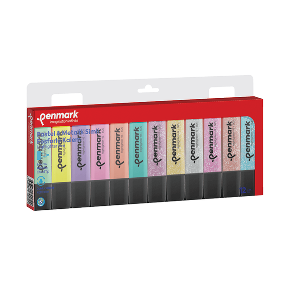 Penmark Fosforlu Kalem 12 li Karışık Renk 6 Pastel+6 Simli