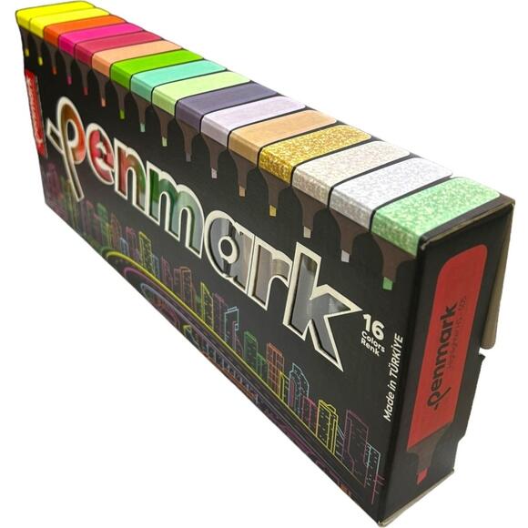 Penmark Fosforlu Kalem 16Lı Kutu 4 Neon 4 Pastel 4 Tropik 4 Simli Hs505