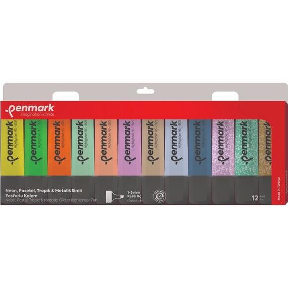 Penmark Npst Fosforlu Kalem 12Li Asetat Karışık Renk 3N+P+3 T+3 Ss Hs-505