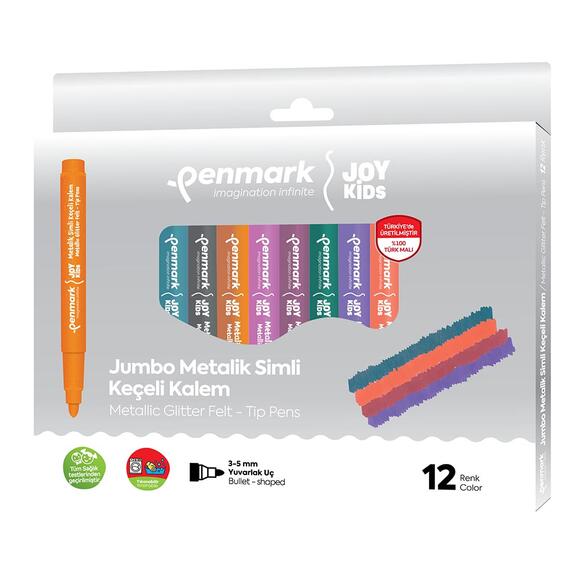 Penmark Yıkanabilir Metalik Simli Jumbo Keçeli Kalem 12 Renk HS-707-12