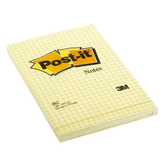 Post-it Kareli 100 Yaprak Büyük Boy Not Sarı 102x152 mm 662