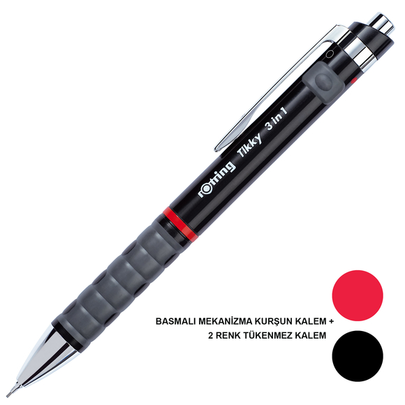 Rotring Tikky 3in1 Versatil Kalem 0.5 mm Siyah + Tükenmez Kalem Siyah Kırmızı 1904360