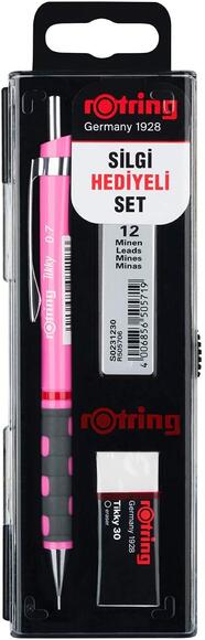 Rotring Tikky Versatil Kalem 0.7 mm Neon Pembe + Silgi + Kalem Ucu Set