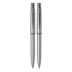 Scrikss - Scrikss 108M Prestige Tükenmez Kalem+Versatil Kalem 2 Li Set Paslanmaz Çelik Kristal Kutu