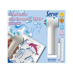 Serve Marker Airbrush Kit 12 Renk Keçeli Kalem 9000 - Thumbnail