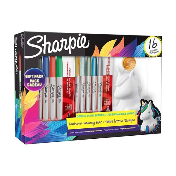 Sharpie Fine Permanent 16’Lı Karışık Set Markör Unicorn Kumbara Hediyeli 2164411