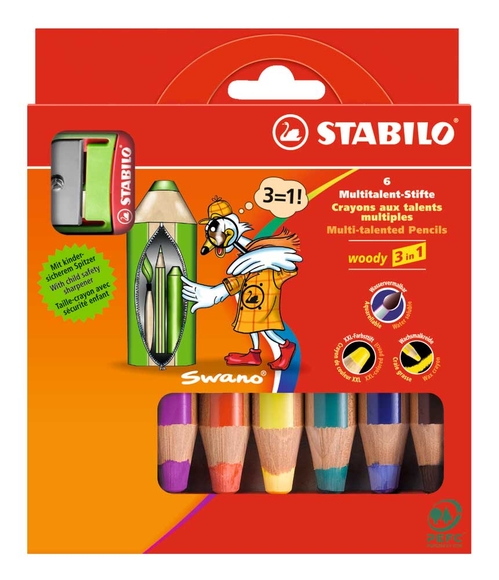 Stabilo Woody 3in1 6 Renk + 1 Kalemtıraş Krt Ktu 8806-2