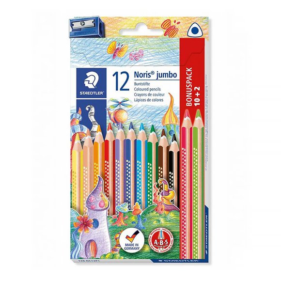 Staedtler Noris Clup Jumbo Üçgen Kuru Boya 10+2 Renk + Kalemtıraş