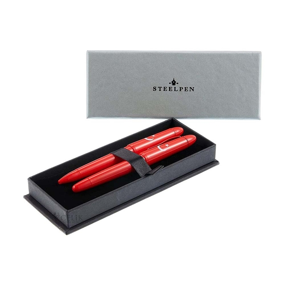 Steelpen Pearl Serisi 4500 Kırmızı Bayrak Dolma Kalem + Tükenmez Kalem Set