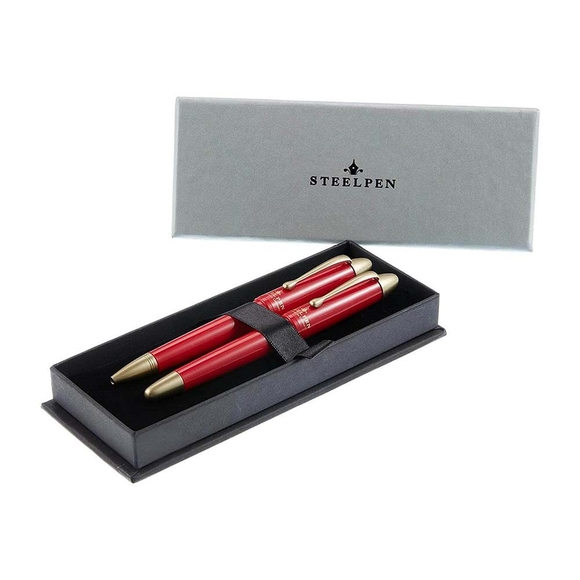 Steelpen Pearl Serisi 4588 DT Kırmızı Gold Dolma Kalem + Tükenmez Kalem