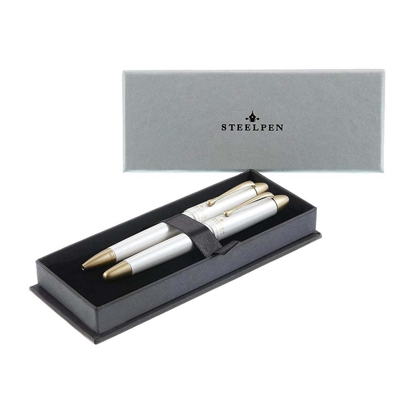 Steelpen Pearl Serisi 4590 DT İnci BeyazI Dolma Kalem + Tükenmez Kalem