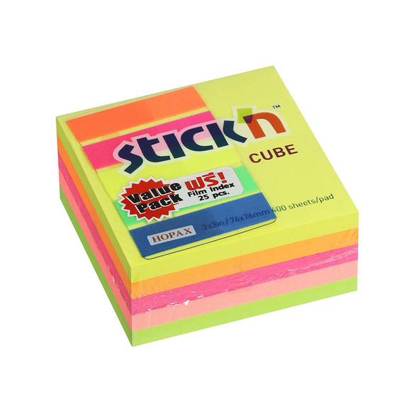 Stickn Yapışkanlı Not Kağıdı 76X76 Neon 5 Renk Küp 400 Yaprak 2101200