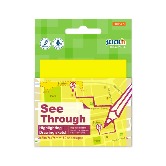 Stickn Yapışkanlı Not Kağıdı 76X76 Yarı Saydam Neon Sarı 50 Yaprak 2170900