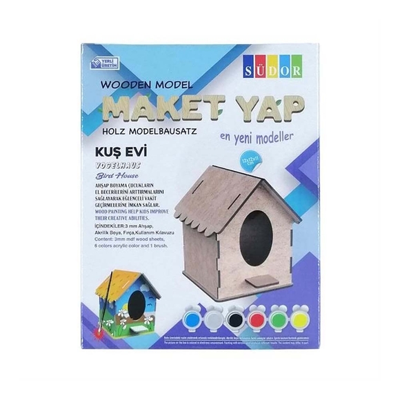 Südor Kutulu Ahşap Maket Kuş Evi Boyama Seti Küçük MD2-02