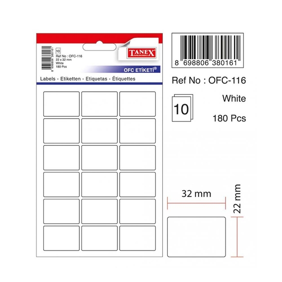 Tanex Beyaz Ofis Etiketi 10 Adet Ofc-116