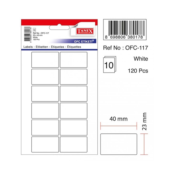 Tanex Beyaz Ofis Etiketi 10 Adet Ofc-117