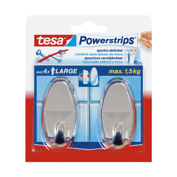 Tesa Powerstrıps Hooks L Oval Chrome 58050-12