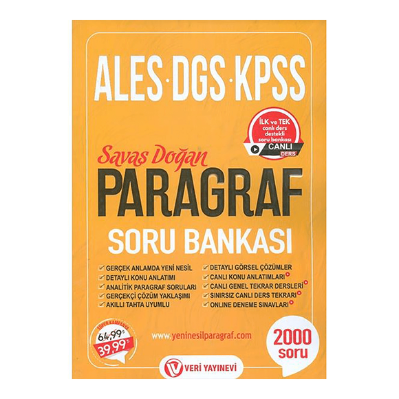 Tonguç KPSS ALES DGS Paragraf Soru Bankası Veri Yayınları
