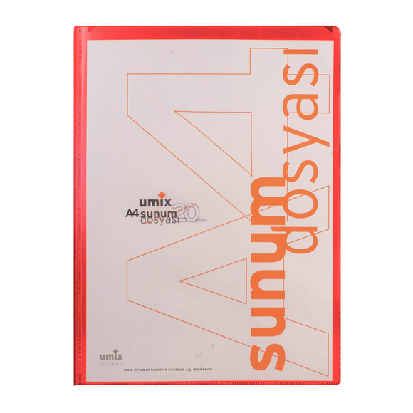 Umix Önden Cepli Sunum Dosyası A4 20’li Kırmızı U1102P-KI