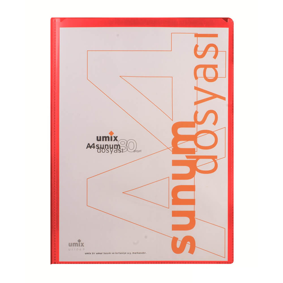 Umix Önden Cepli Sunum Dosyası A4 80’li Kırmızı U1106P-KI