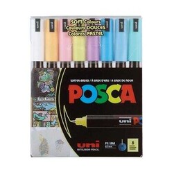 Uni Posca - Uni Posca PC-1M/8C SC Set 0.7 Subazlı Poster Markörü Soft Renkler 8’Li Set