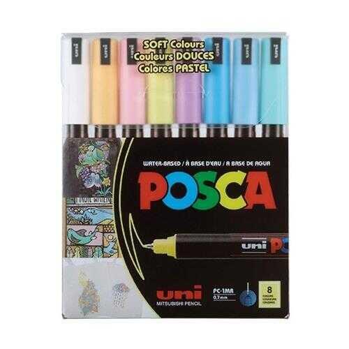 Uni Posca PC-1M/8C SC Set 0.7 Subazlı Poster Markörü Soft Renkler 8’Li Set