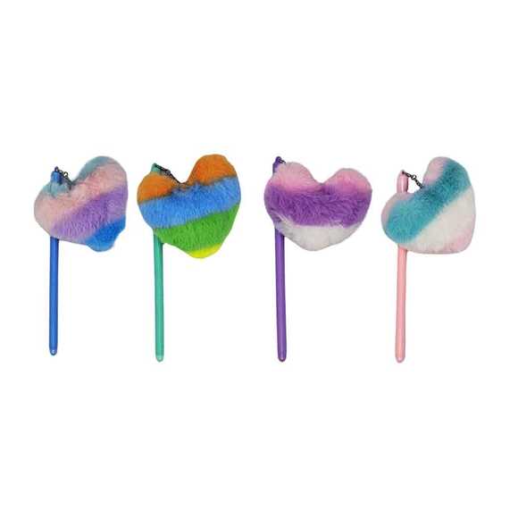 Unicus Raınbow Pastel Kalp Ponpon Jel Tükenmez Kalem GP-1981