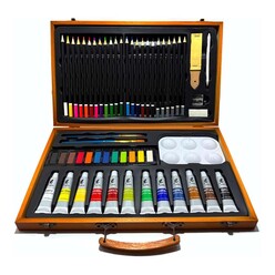 Valetta - Valetta Bergamo Ahşap Taşıma Çantalı Çizim Ve Boyama Seti 56 Parça VLT1574