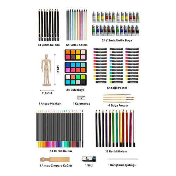 Valetta Mendoza Ahşap Kutulu Çift Kat Çizim Ve Boyama Seti 185 Parça VLT1576