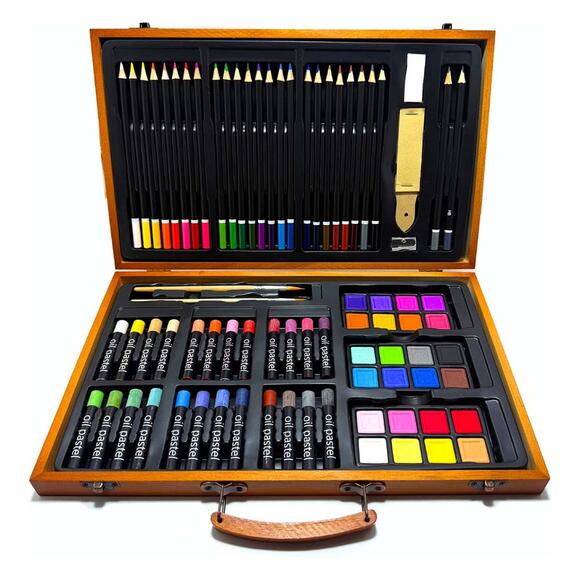 Valetta Monza Ahşap Taşıma Çantalı Çizim Ve Boyama Seti 80 Parça VLT1572